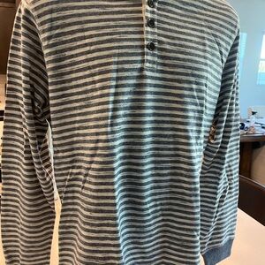 Lucky Brand Blue and White Striped Lightweight Hoodie Shirt Cotton